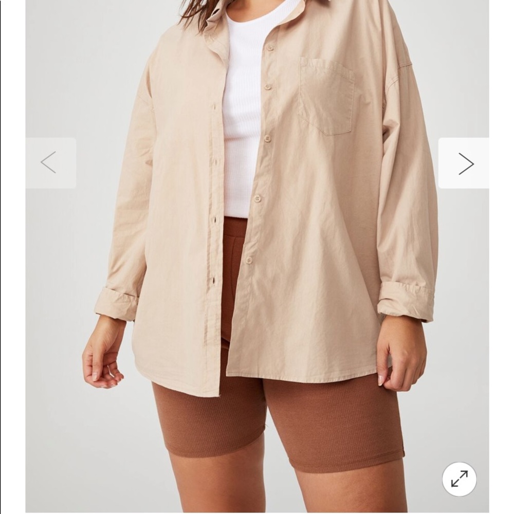Cotton On Dad Shirt brown tan beige jacket button on long sleeve